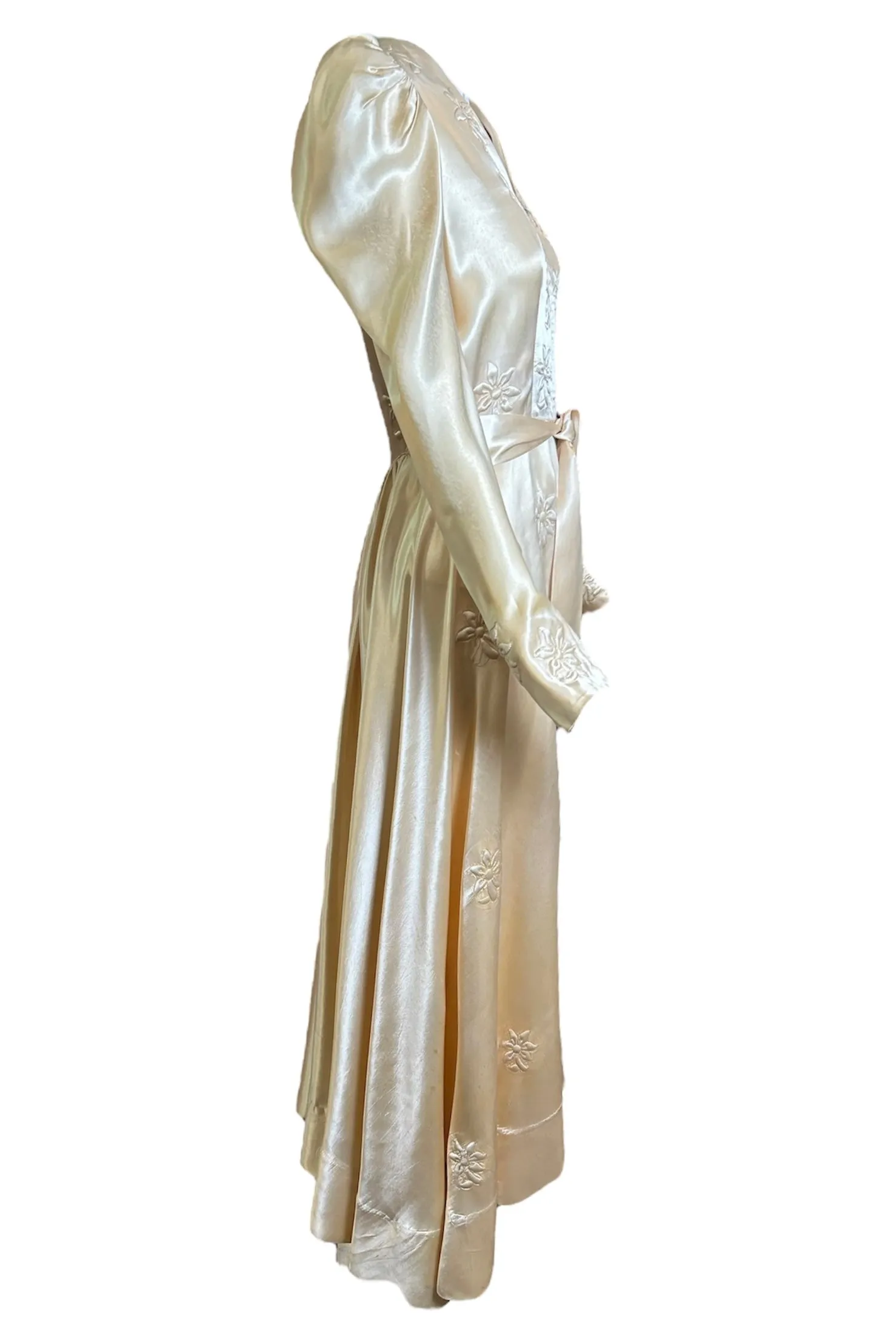 1940s Champagne Satin Evening Gown/Dressing Gown
