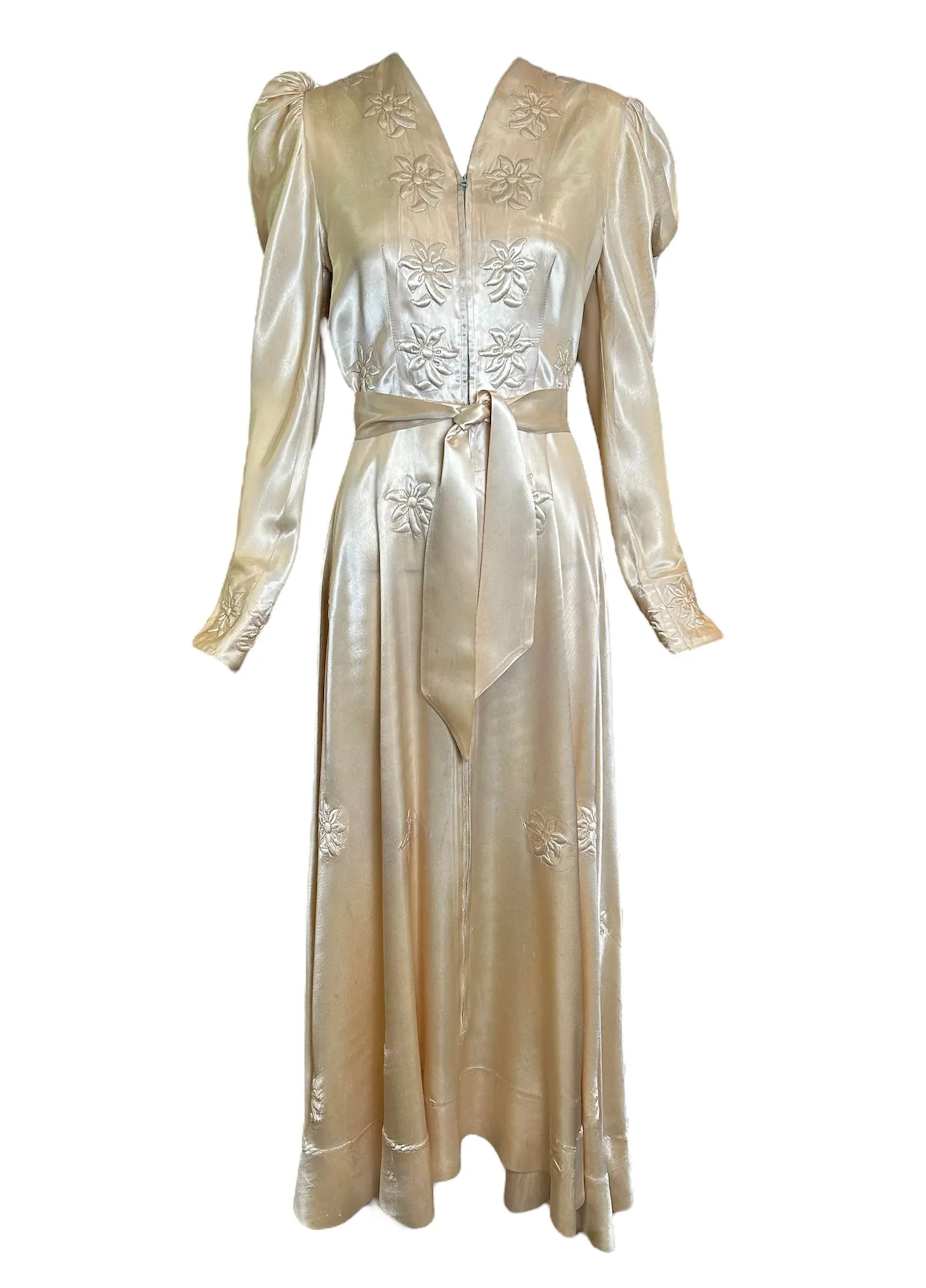 1940s Champagne Satin Evening Gown/Dressing Gown