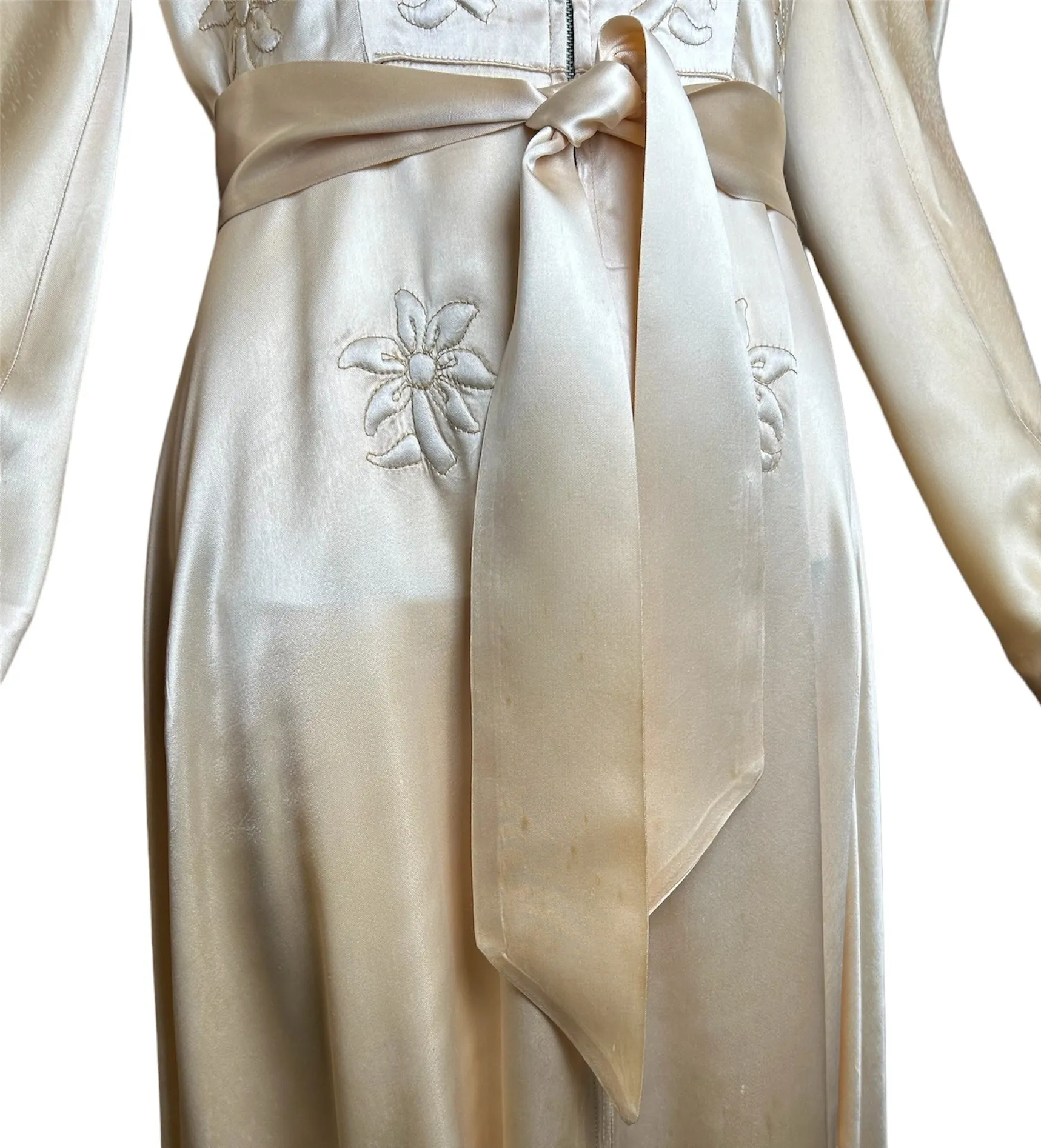1940s Champagne Satin Evening Gown/Dressing Gown