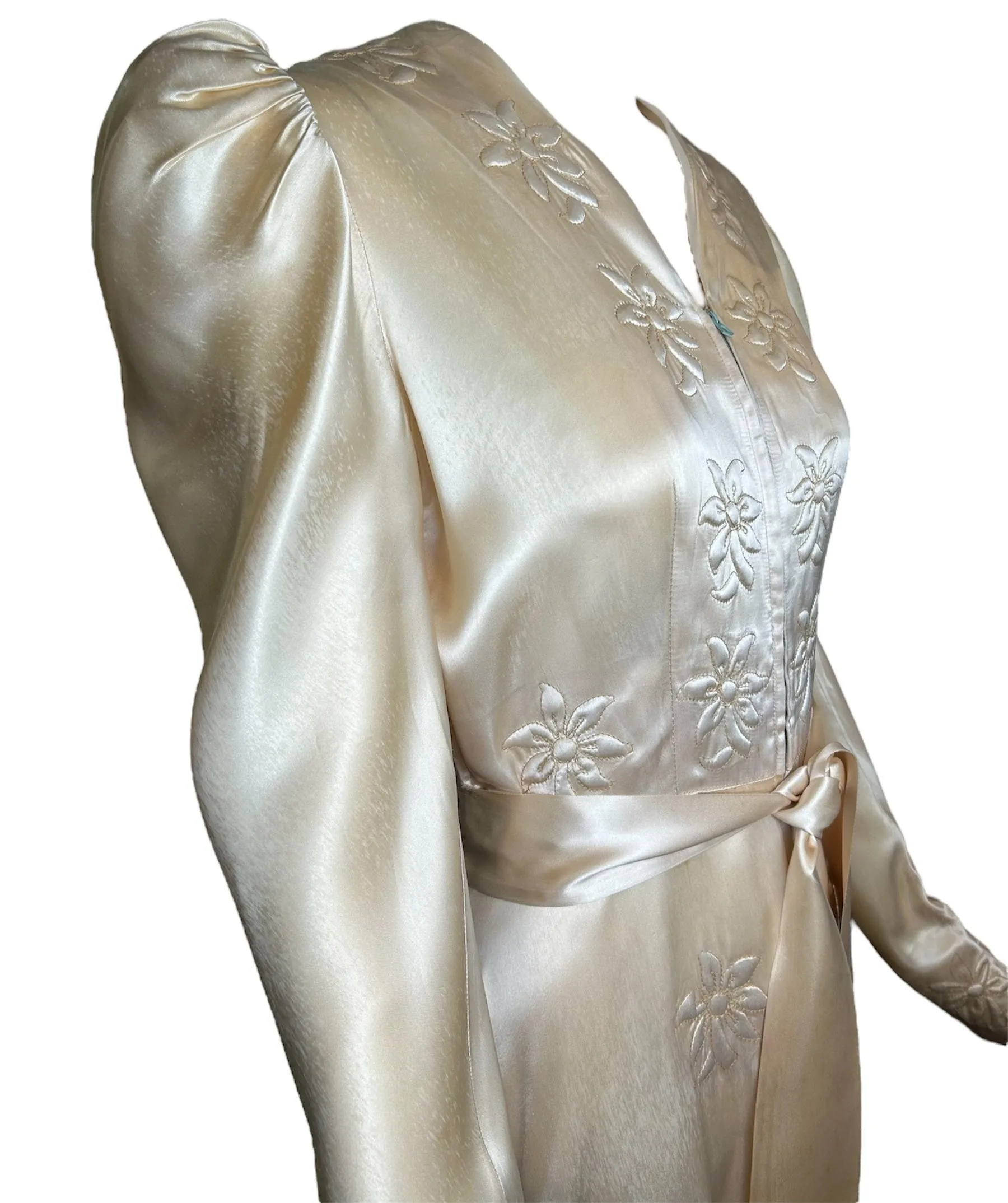 1940s Champagne Satin Evening Gown/Dressing Gown