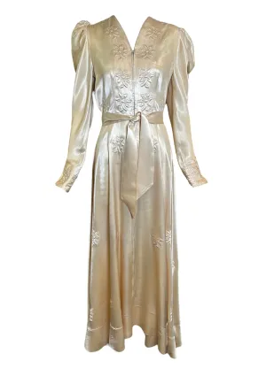 1940s Champagne Satin Evening Gown/Dressing Gown