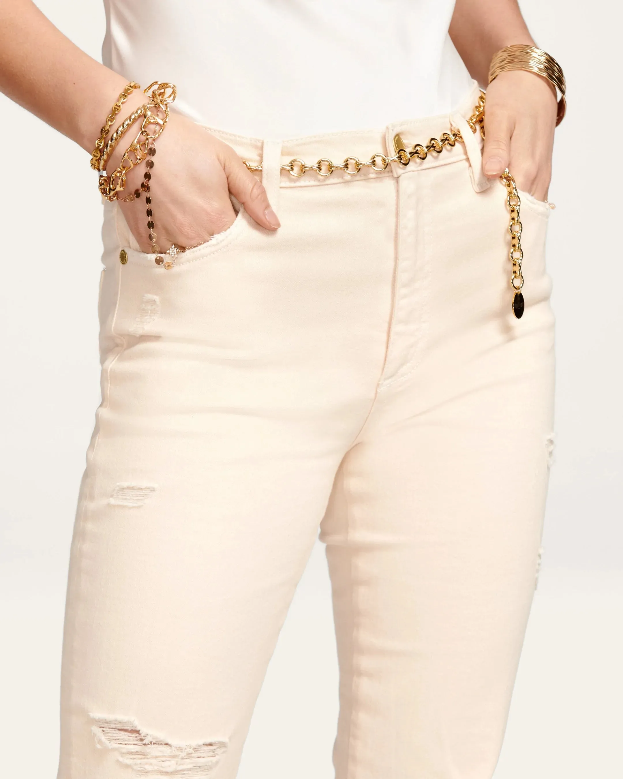 Adriana High-Waisted Ripped Jean - Linen