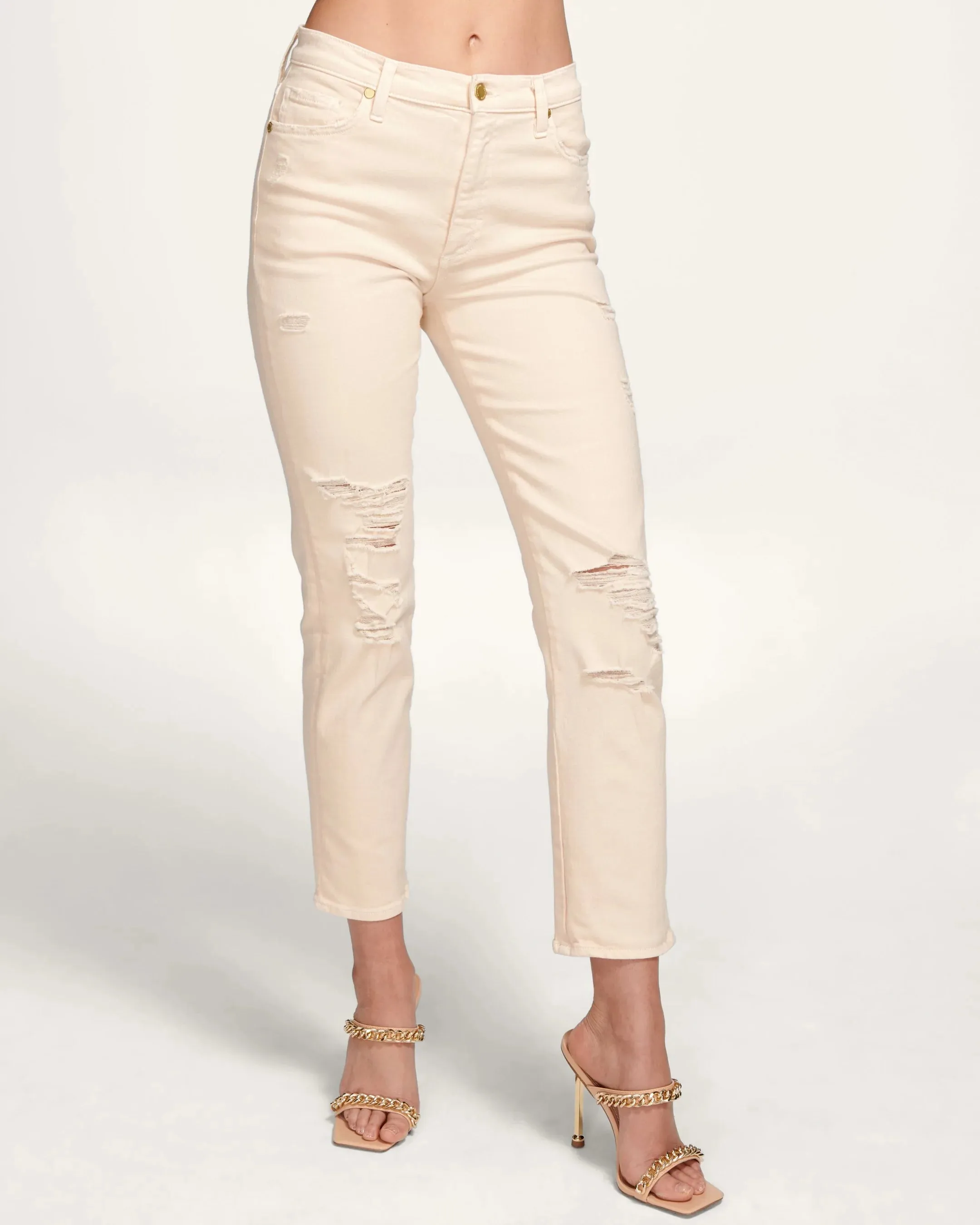 Adriana High-Waisted Ripped Jean - Linen