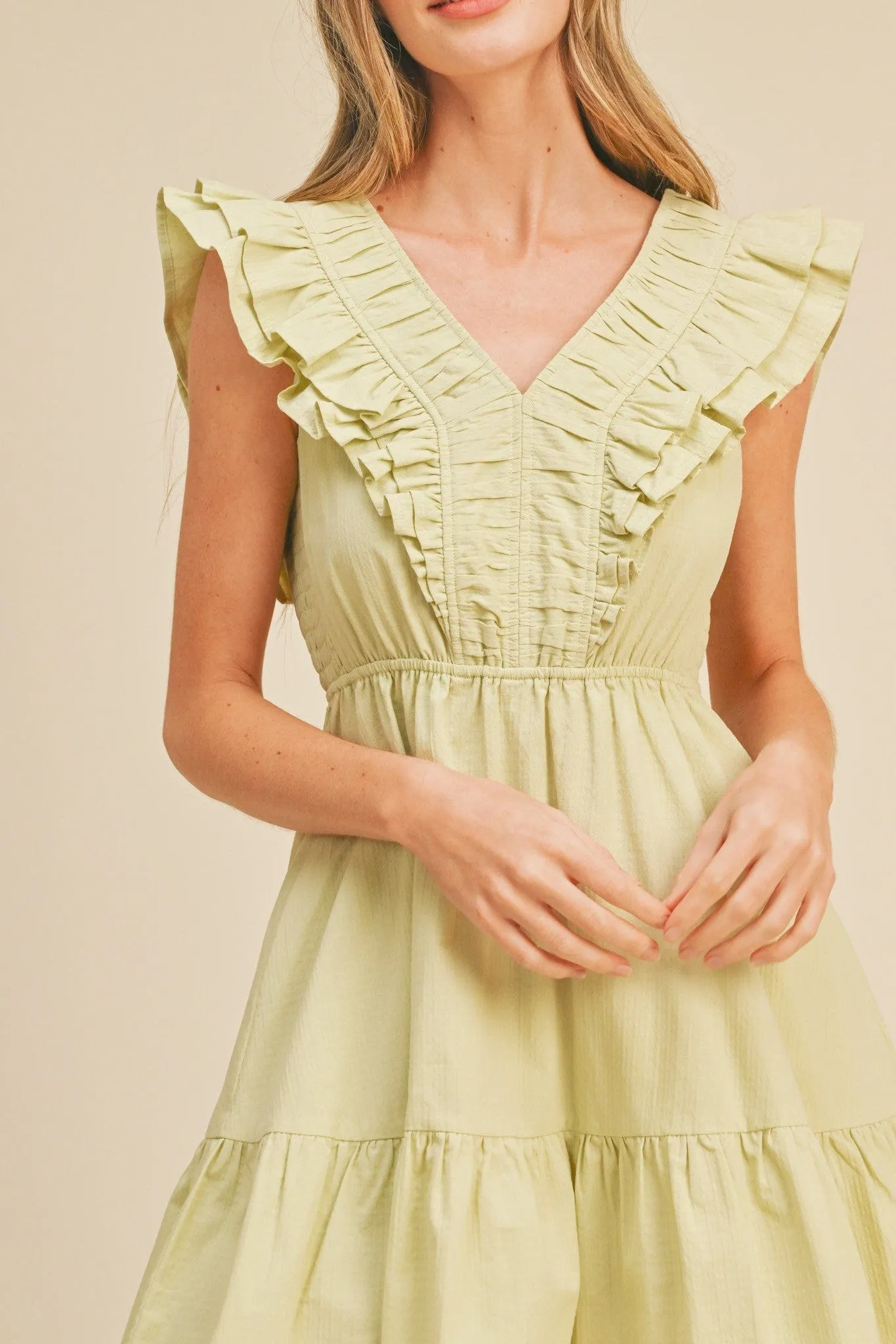 &merci V-Neck Ruffled Mini Dress