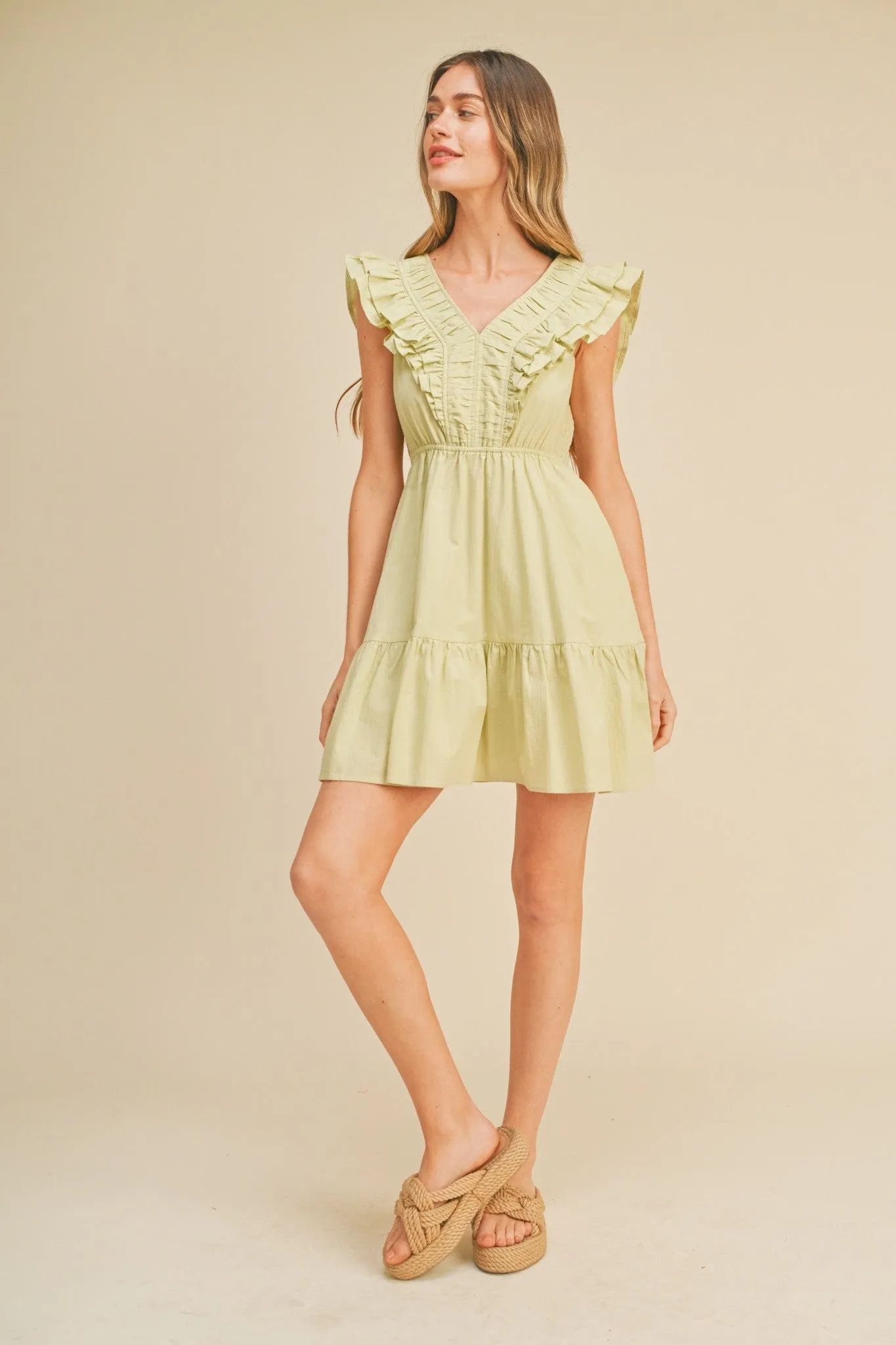 &merci V-Neck Ruffled Mini Dress