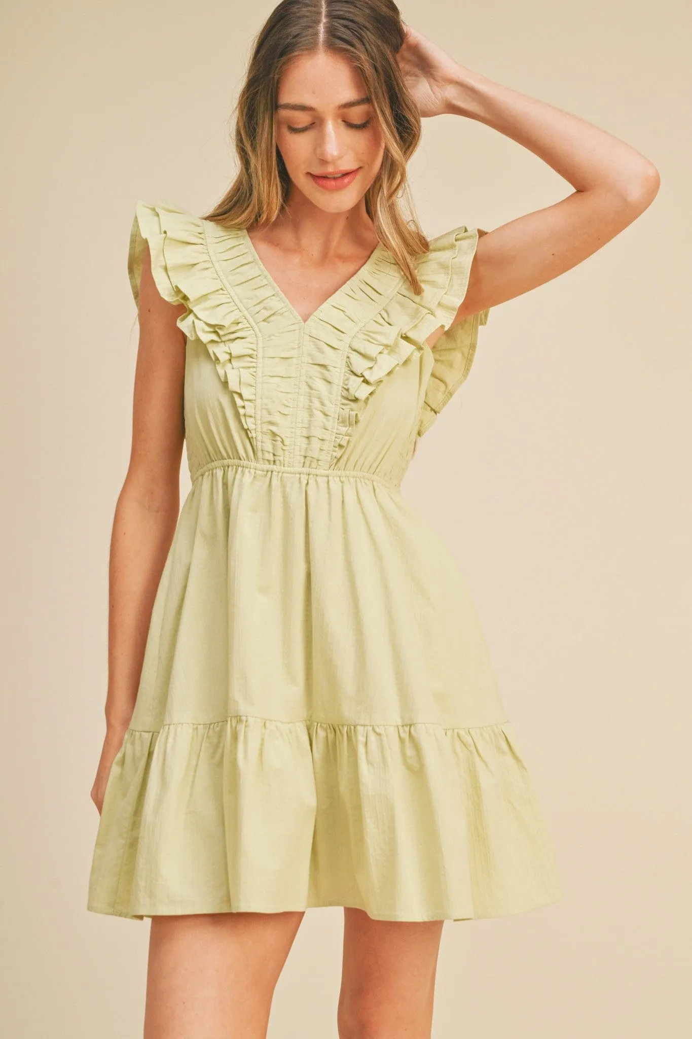 &merci V-Neck Ruffled Mini Dress