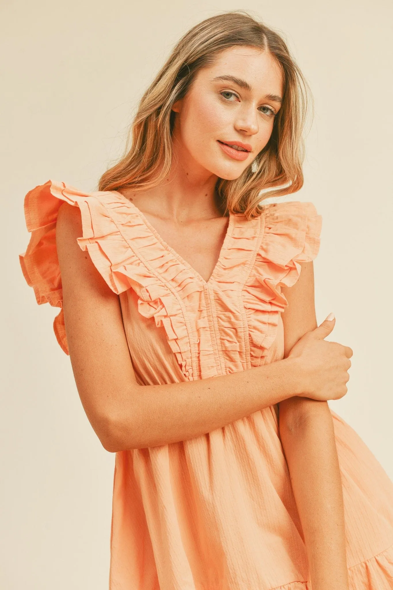 &merci V-Neck Ruffled Mini Dress