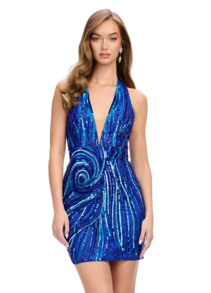 Ashley Lauren 4791 Halter Formal Cocktail Dress Sequins Homecoming Backless Short Gown