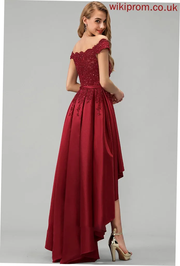 Asymmetrical Ball-Gown/Princess Addisyn With Beading Lace Prom Dresses Sequins Satin Bow(s) Off-the-Shoulder