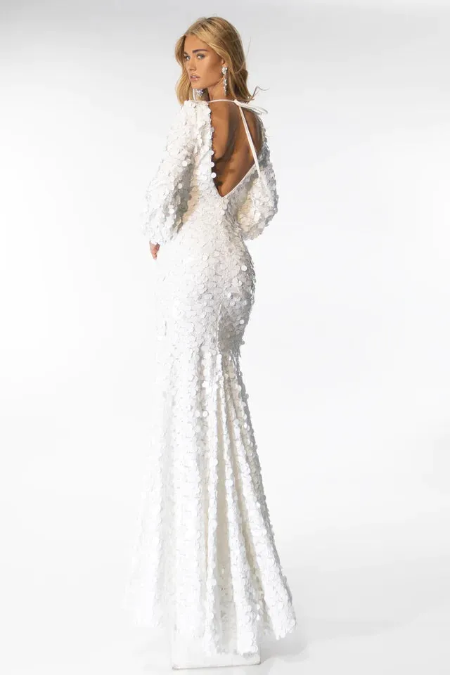 Ava Presley 39256 Long Sleeve Paillettes Open Back Evening Gown Formal Prom Pageant