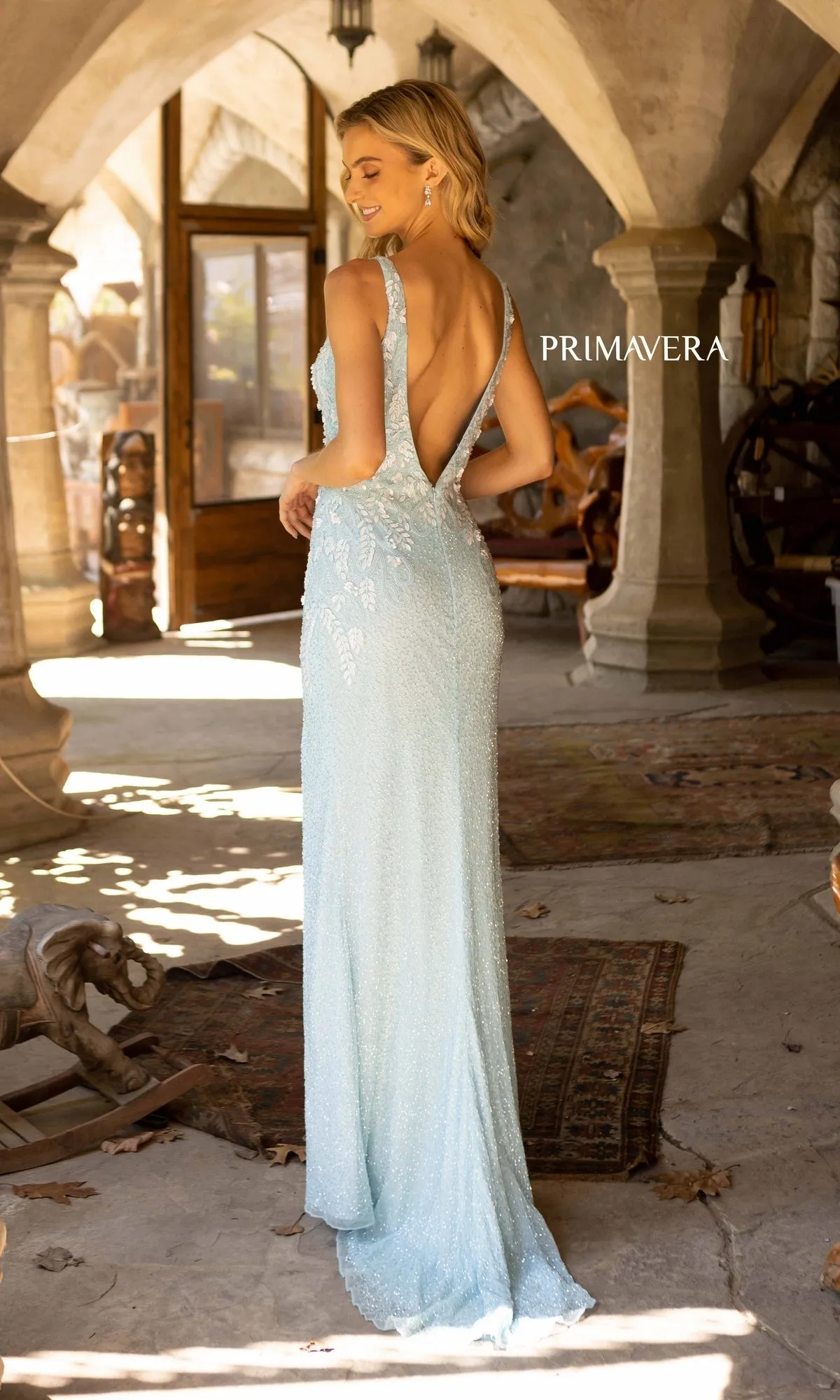 Beaded-Bodice Primavera Long Sequin Gown 3923