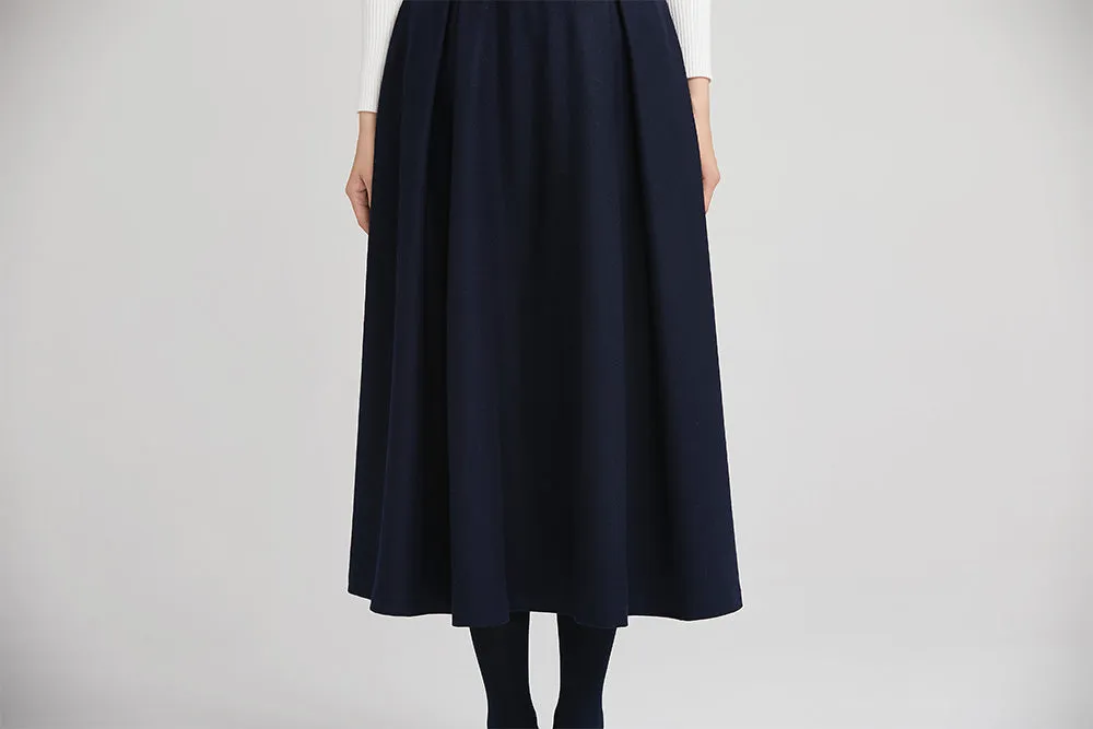 blue wool winter pleated skirt for women with  wide waist band 2245