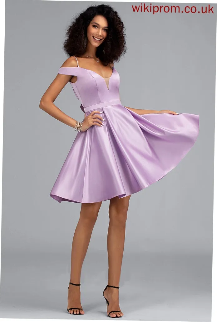 Bow(s) Off-the-Shoulder Homecoming Dress Homecoming Dresses With Short/Mini A-Line Satin Frida Pockets