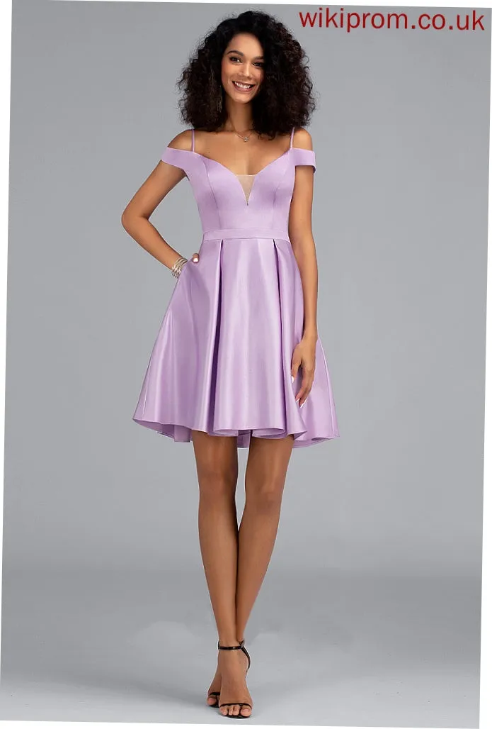 Bow(s) Off-the-Shoulder Homecoming Dress Homecoming Dresses With Short/Mini A-Line Satin Frida Pockets