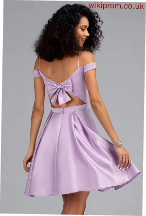 Bow(s) Off-the-Shoulder Homecoming Dress Homecoming Dresses With Short/Mini A-Line Satin Frida Pockets