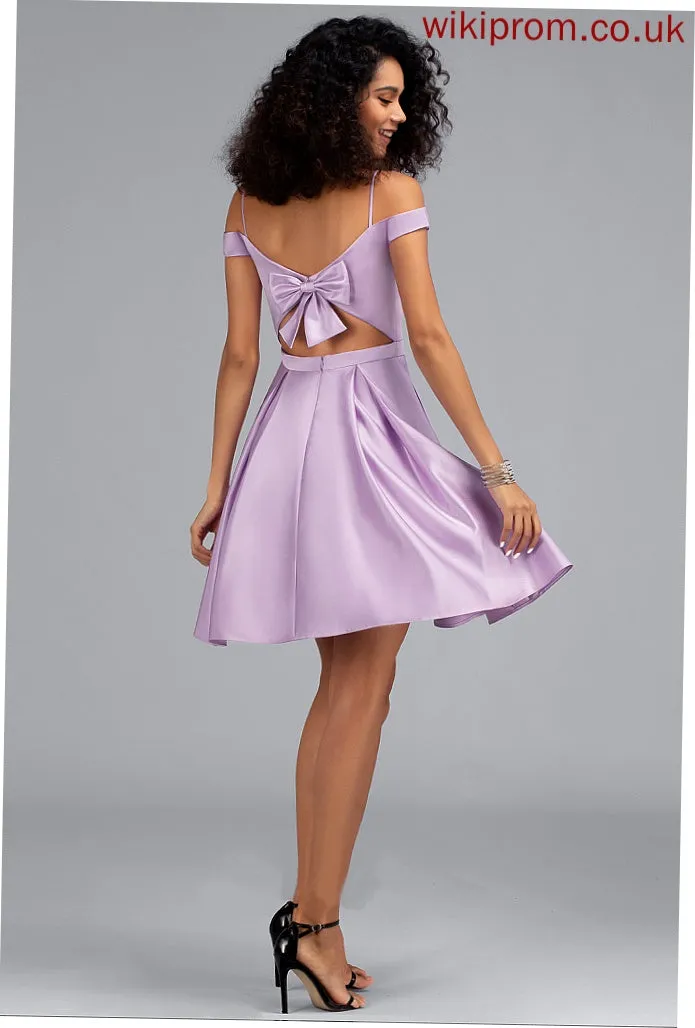 Bow(s) Off-the-Shoulder Homecoming Dress Homecoming Dresses With Short/Mini A-Line Satin Frida Pockets