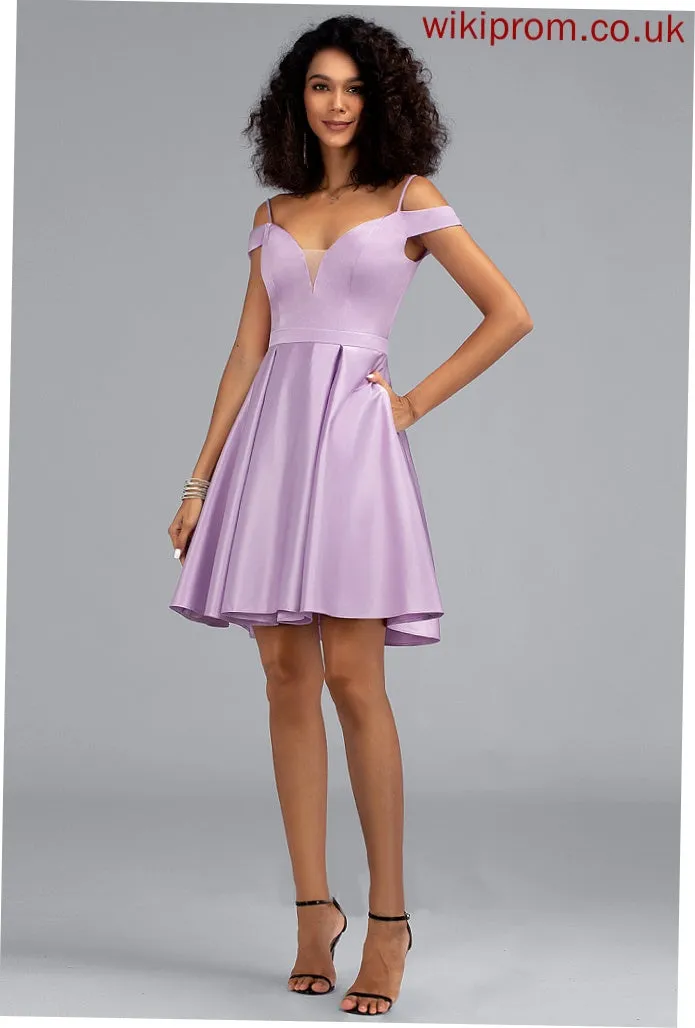 Bow(s) Off-the-Shoulder Homecoming Dress Homecoming Dresses With Short/Mini A-Line Satin Frida Pockets