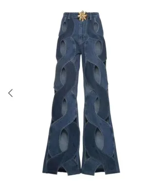 Criss Cross Straight Flare Denim Pants