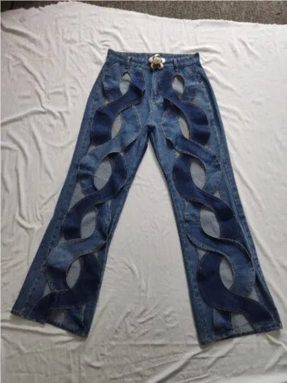 Criss Cross Straight Flare Denim Pants