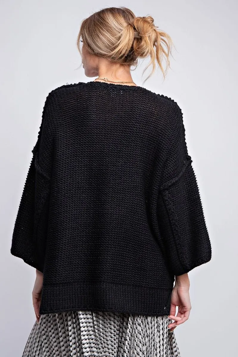 Easel Dolman Sleeve Inside Out Hem Knit Boxy Sweater Top