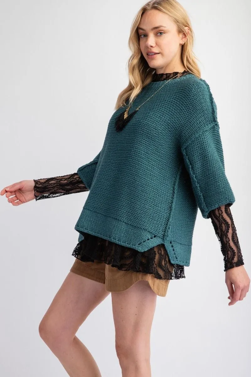 Easel Dolman Sleeve Inside Out Hem Knit Boxy Sweater Top