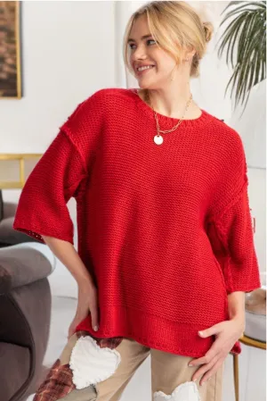 Easel Dolman Sleeve Inside Out Hem Knit Boxy Sweater Top