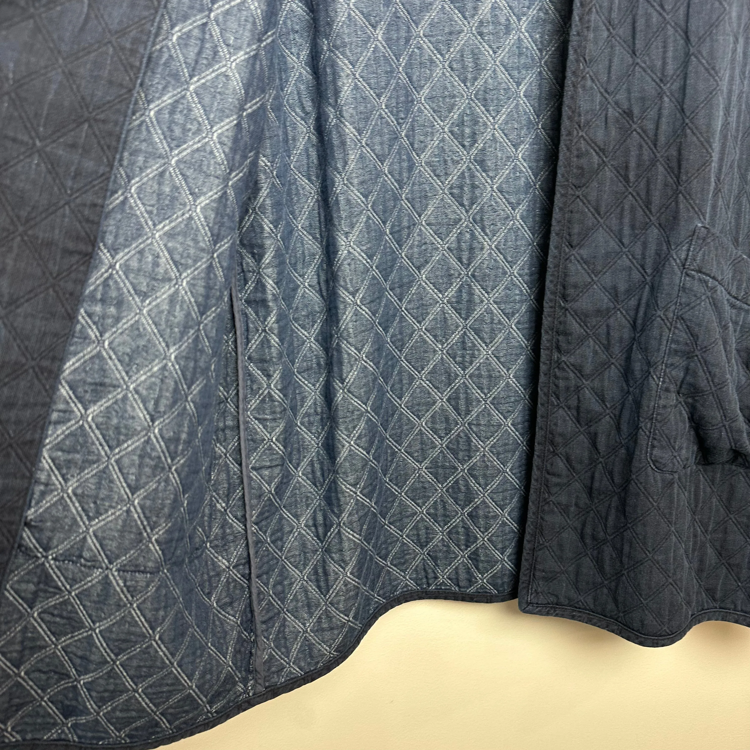 Eileen Fisher Open Front Quilted Jacket Blue Organic Cotton Small