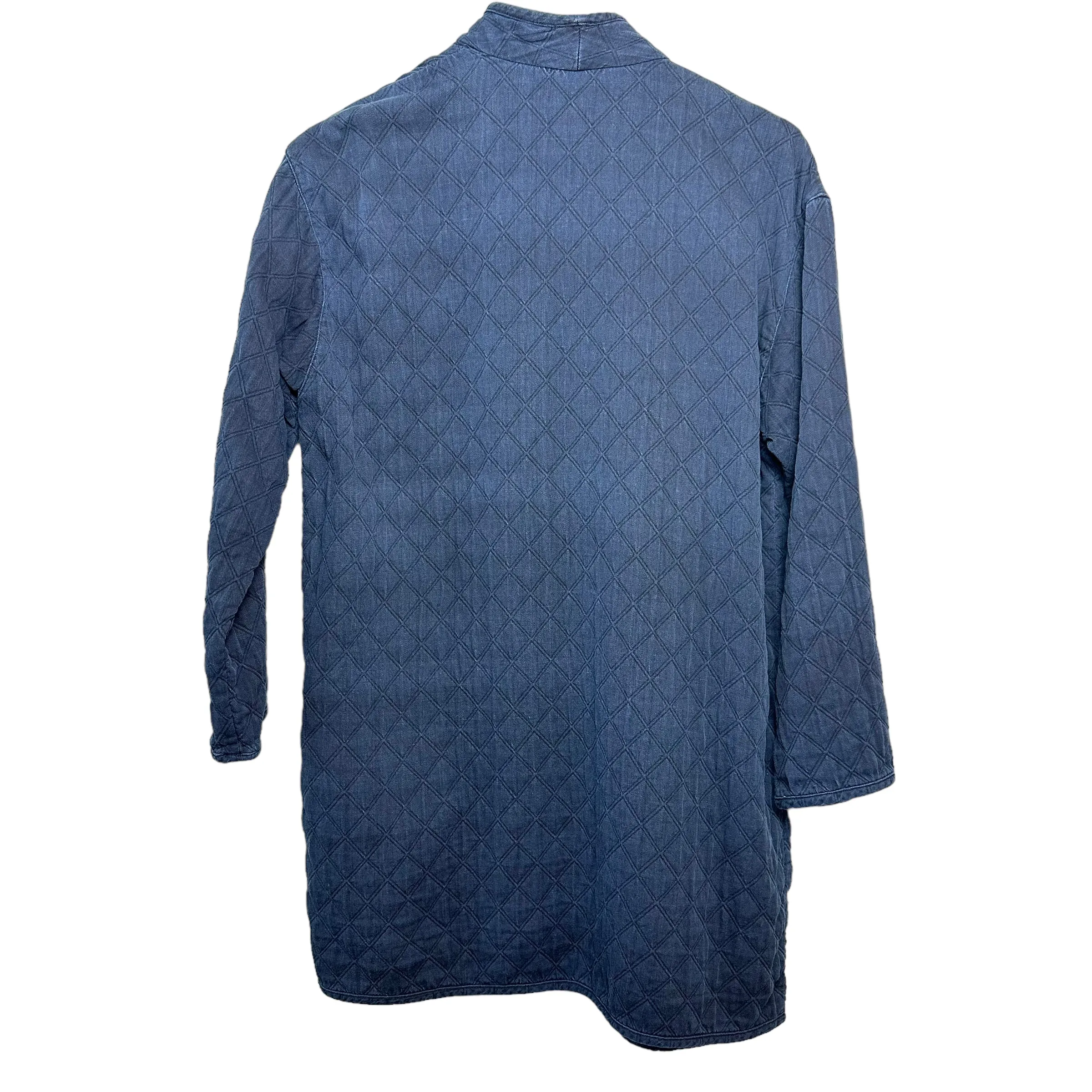 Eileen Fisher Open Front Quilted Jacket Blue Organic Cotton Small