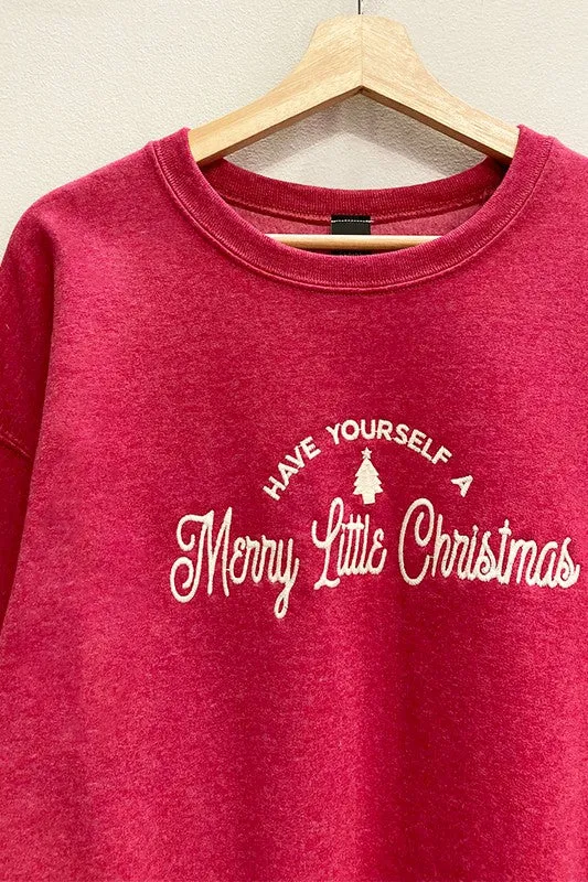 Embroidered Merry Little Christmas Sweatshirt  S-XL