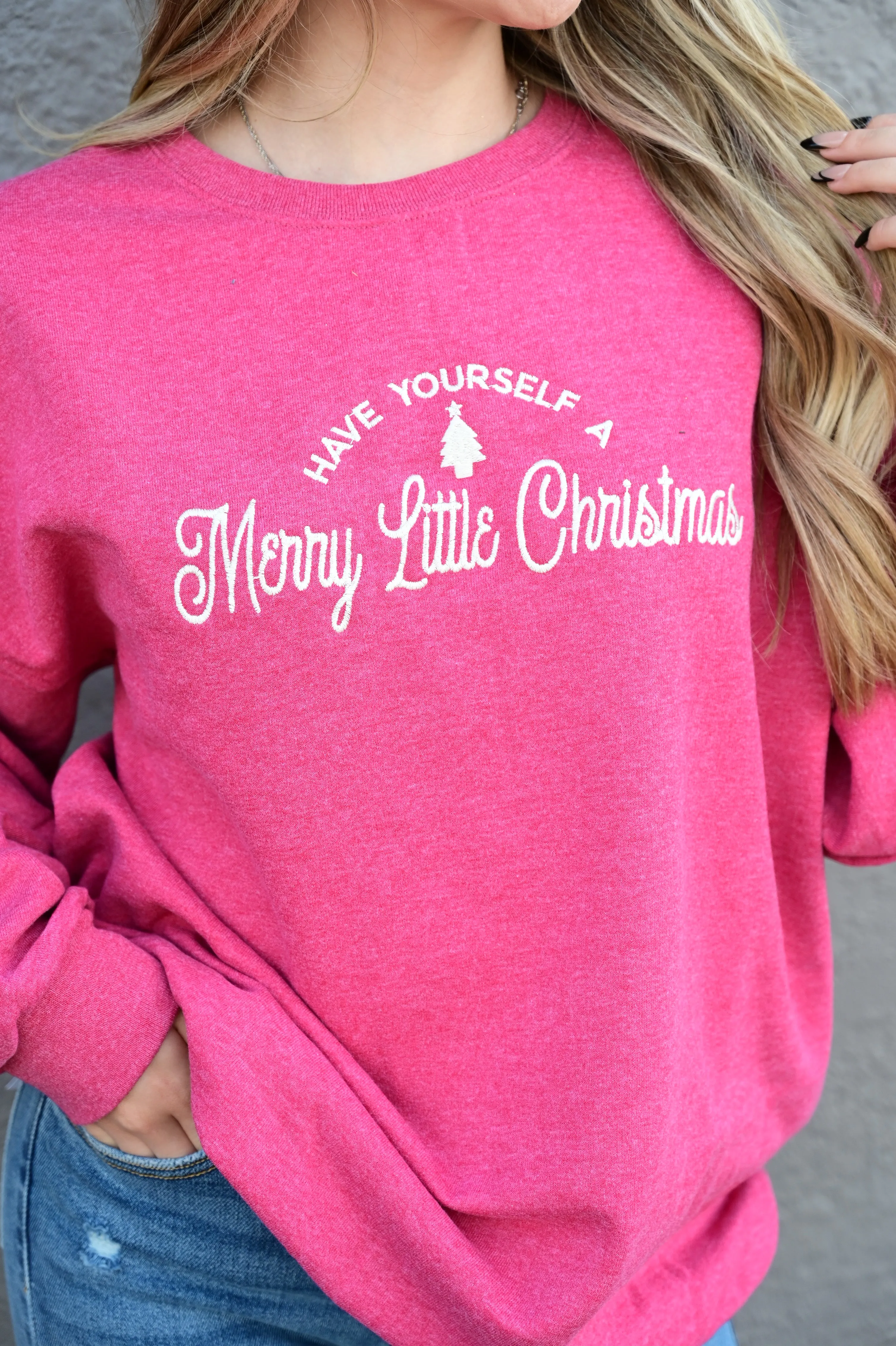 Embroidered Merry Little Christmas Sweatshirt  S-XL