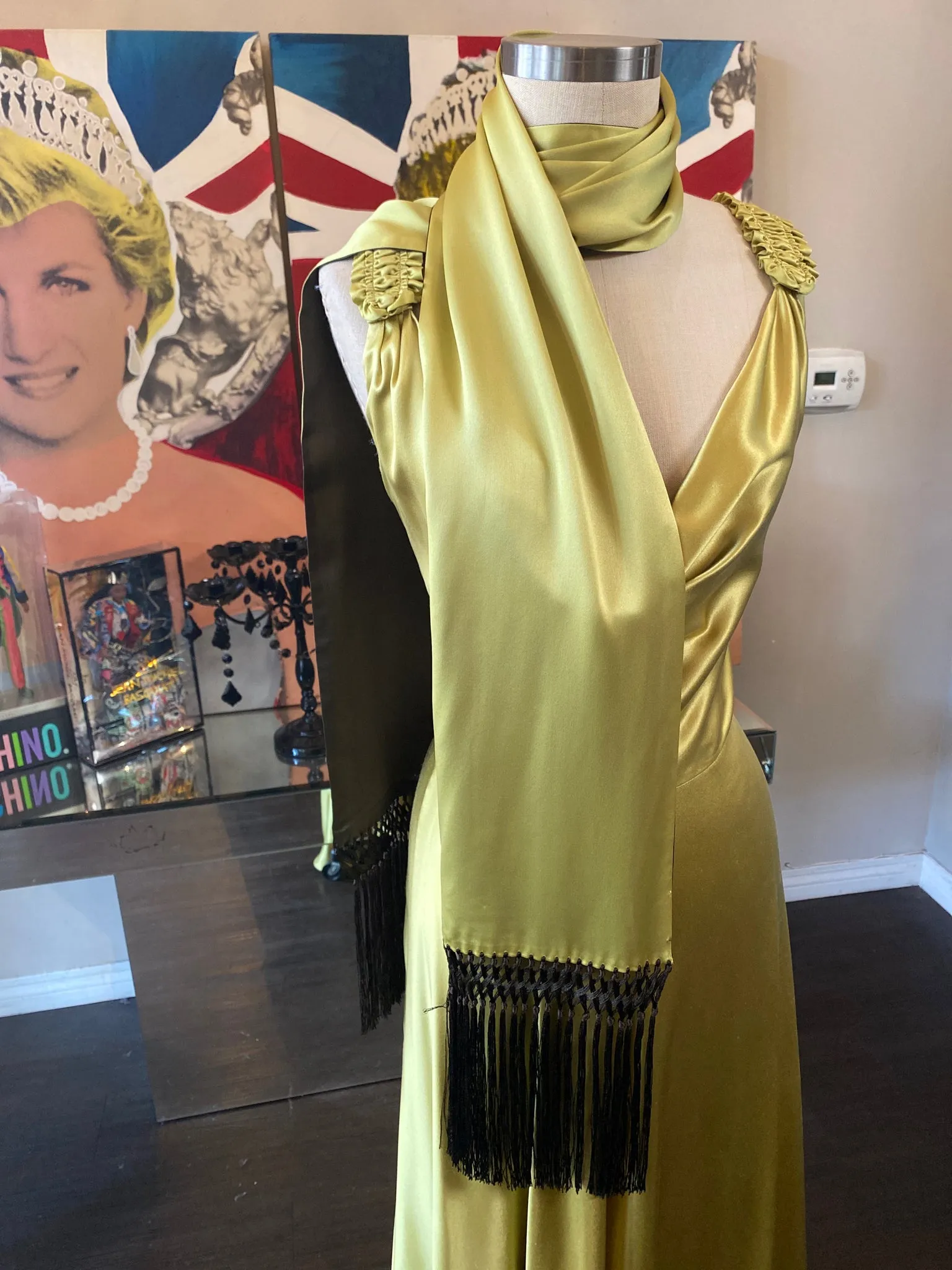 Escada Size 42 Chartreauce Silk Gown Evening Dress