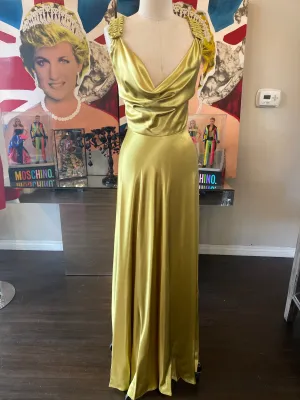 Escada Size 42 Chartreauce Silk Gown Evening Dress
