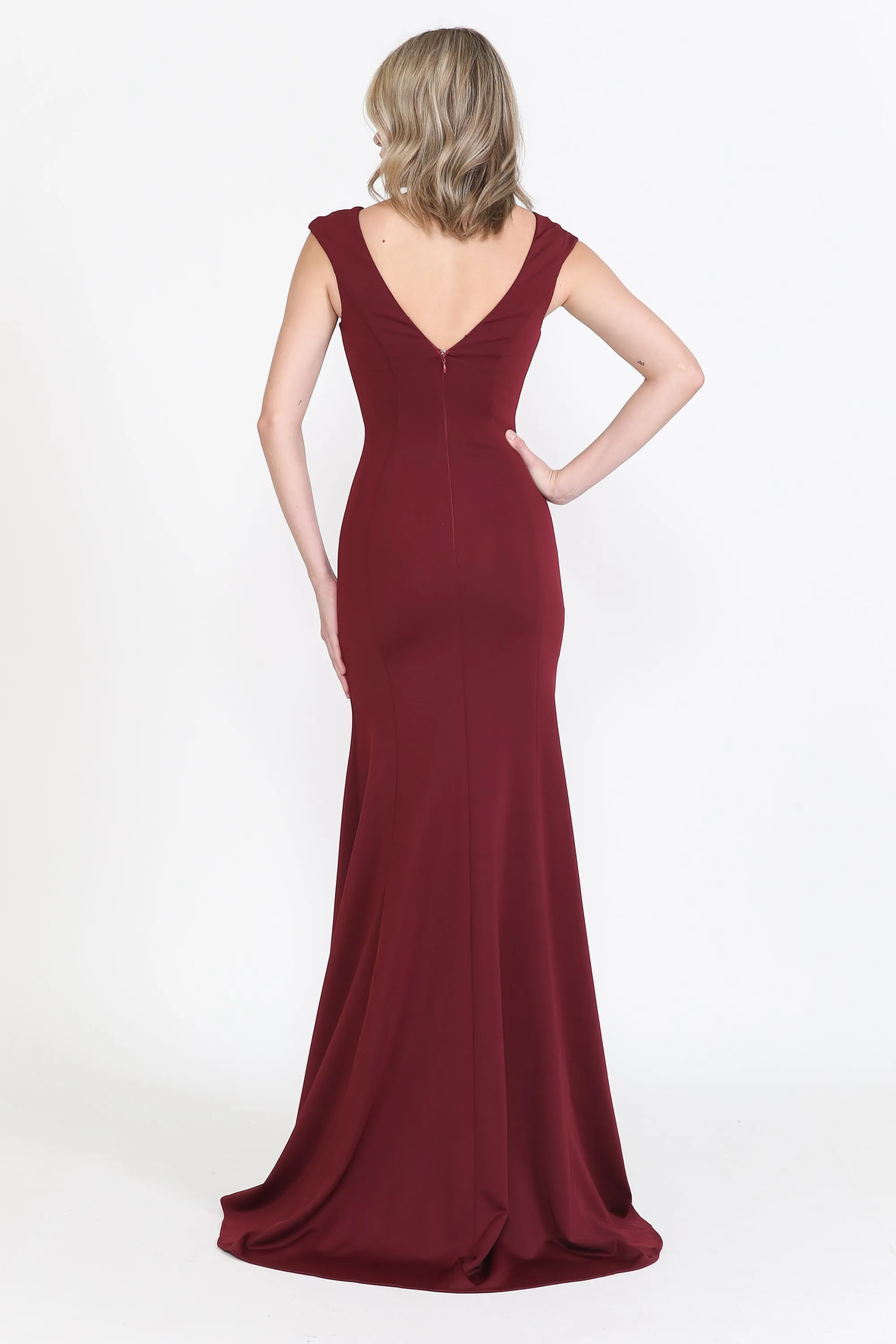Fitted Long Jersey Cap Sleeve Dress by Poly USA 8290