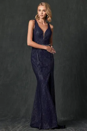 Fitted Strappy Back Glitter Gown by Juliet 237