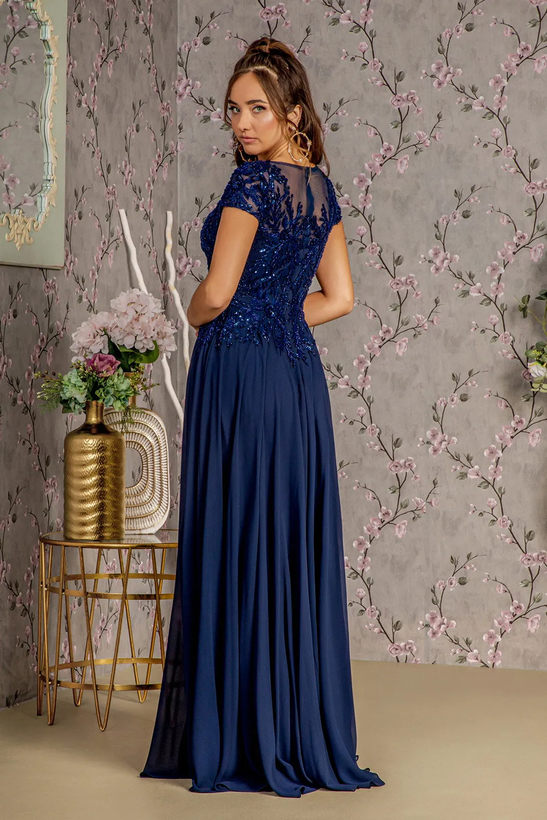 GLS BY GLORIA GL3450 V-Neck Sequin Formal Dress