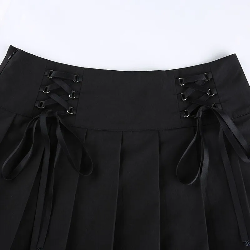 Gothic High Waist Lace Up Short Skirt