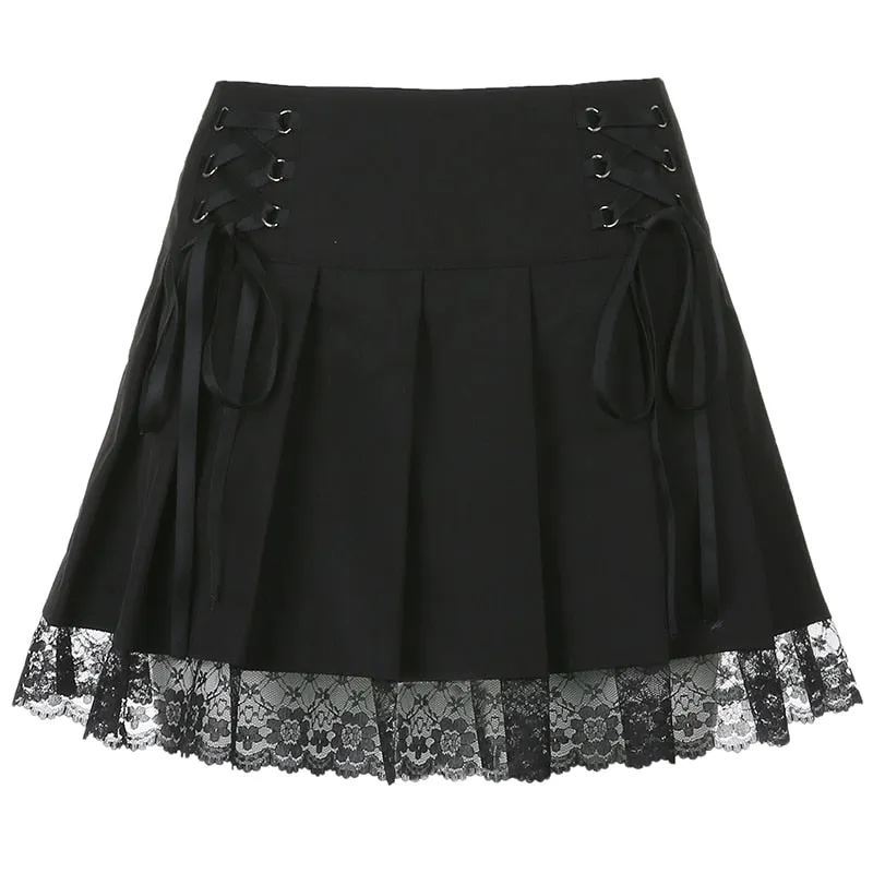 Gothic High Waist Lace Up Short Skirt