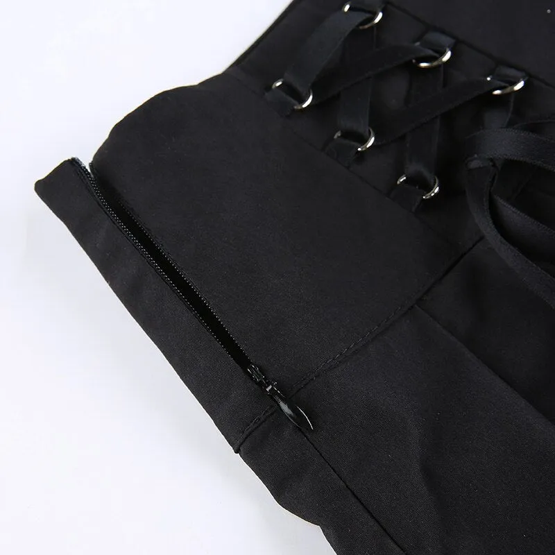 Gothic High Waist Lace Up Short Skirt