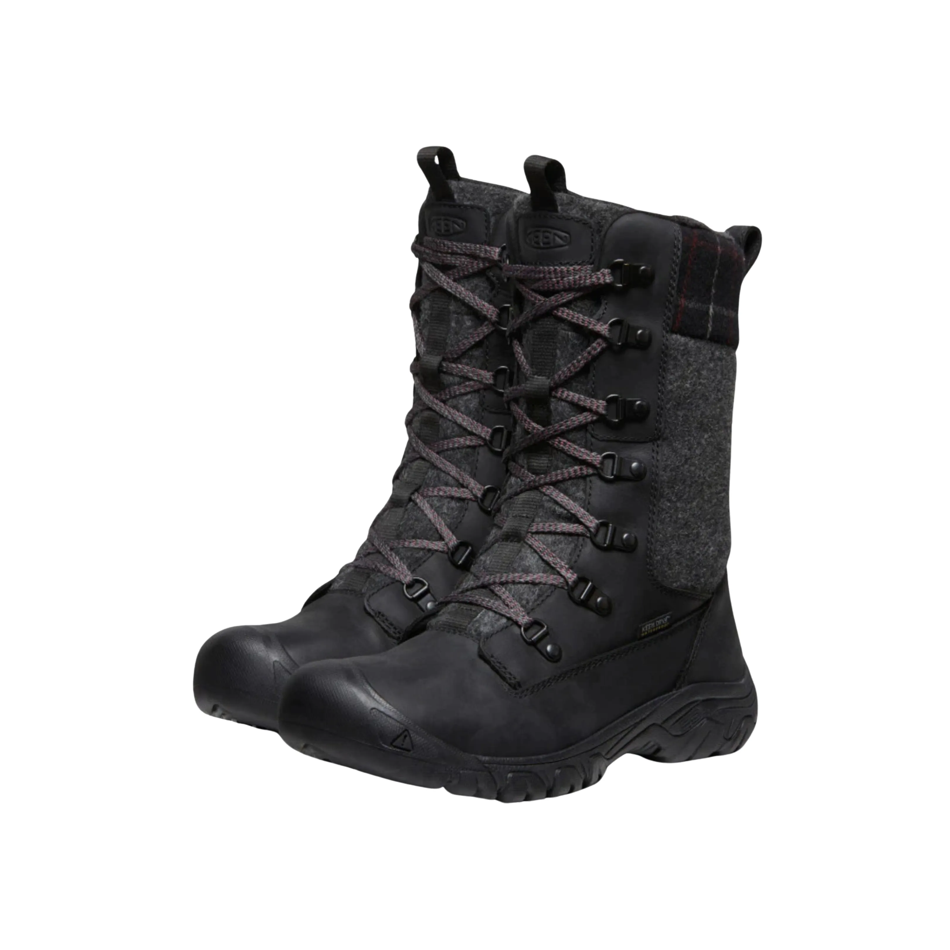 Greta Tall Waterproof Boot - Black/Black Plaid (M).