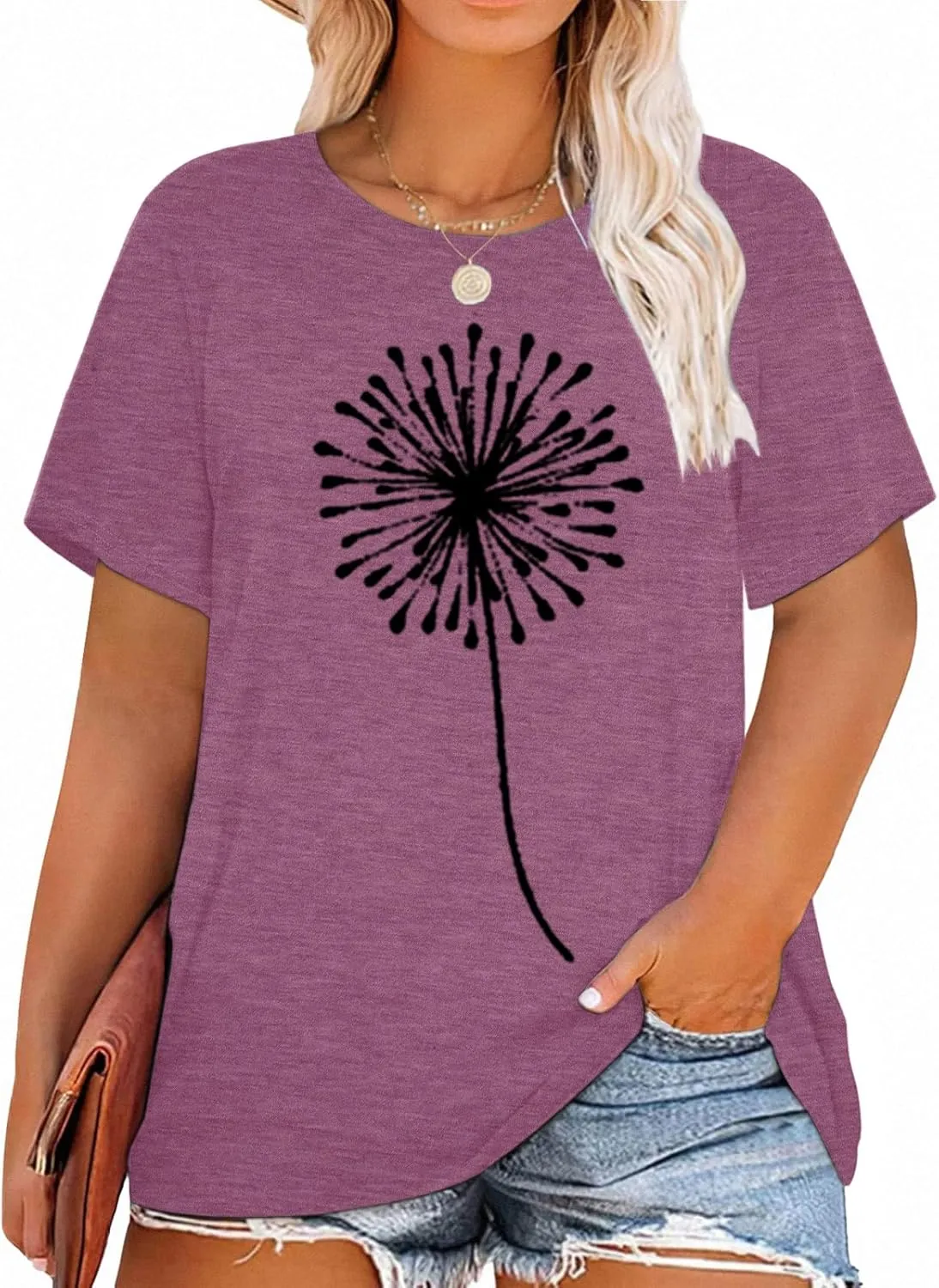HDLTE Women Plus Size T Shirts Short Sleeve Casual Graphic Tee Tops