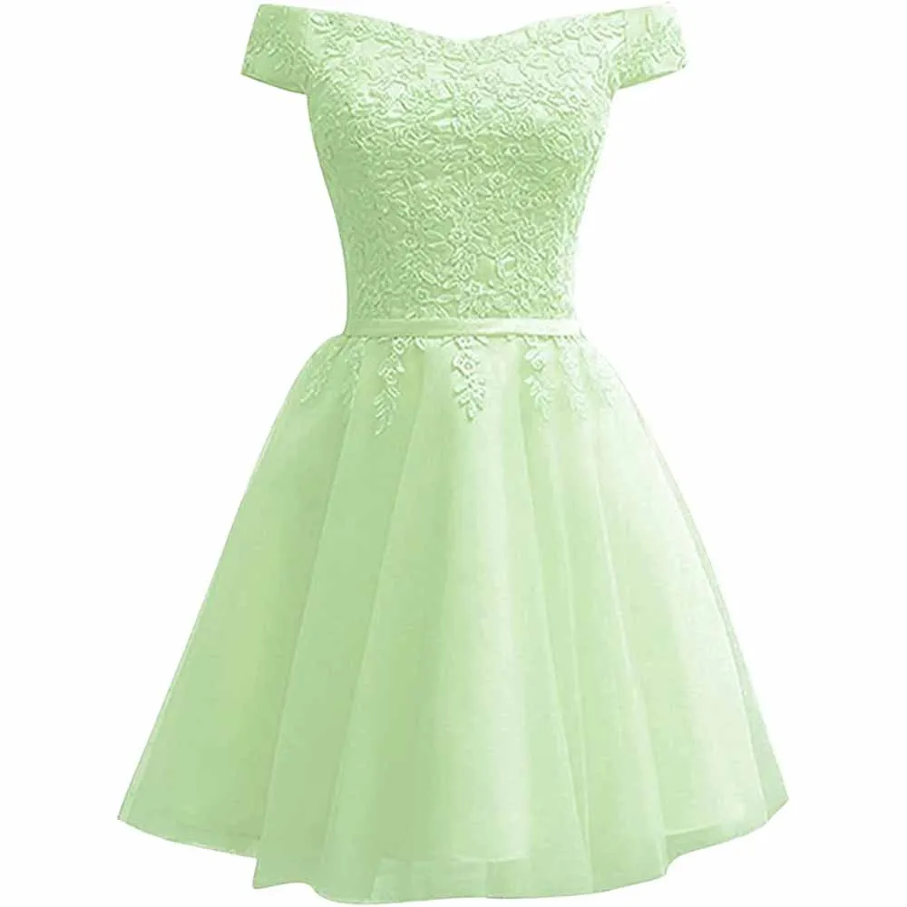 Homecoming Dresses for Teens Lace Short Prom Dress Off The Shoulder Prom Dress