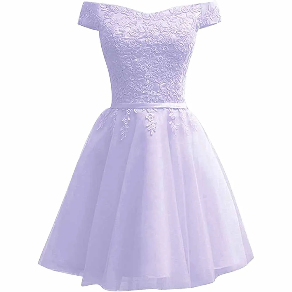 Homecoming Dresses for Teens Lace Short Prom Dress Off The Shoulder Prom Dress