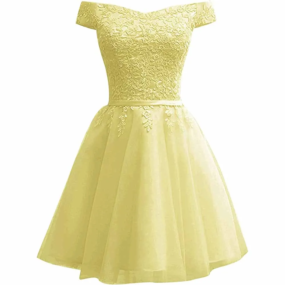 Homecoming Dresses for Teens Lace Short Prom Dress Off The Shoulder Prom Dress