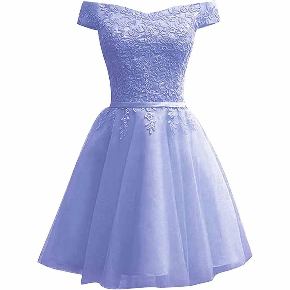 Homecoming Dresses for Teens Lace Short Prom Dress Off The Shoulder Prom Dress