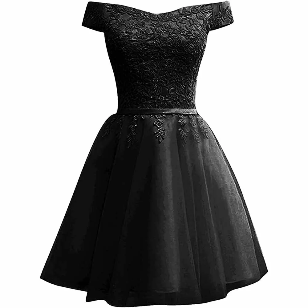 Homecoming Dresses for Teens Lace Short Prom Dress Off The Shoulder Prom Dress