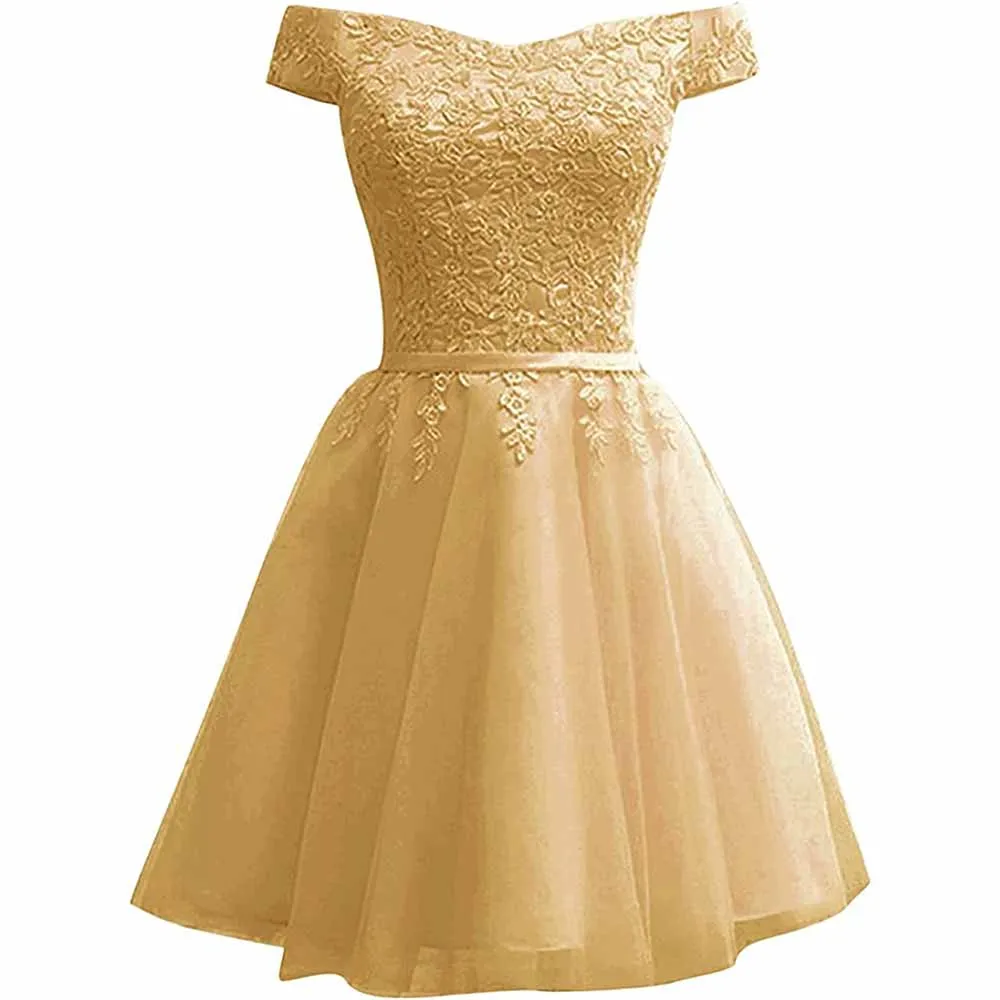 Homecoming Dresses for Teens Lace Short Prom Dress Off The Shoulder Prom Dress