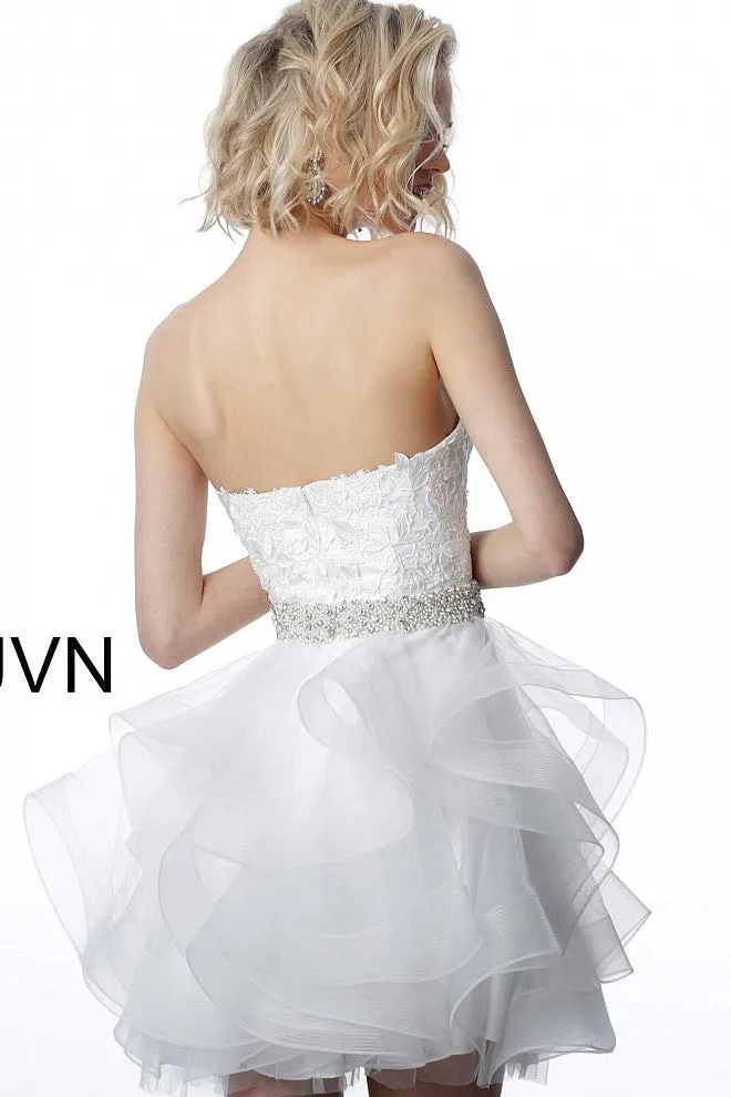 Jovani 3099 strapless lace short cocktail dress fit and flare Tulle Ruffle homecoming dress