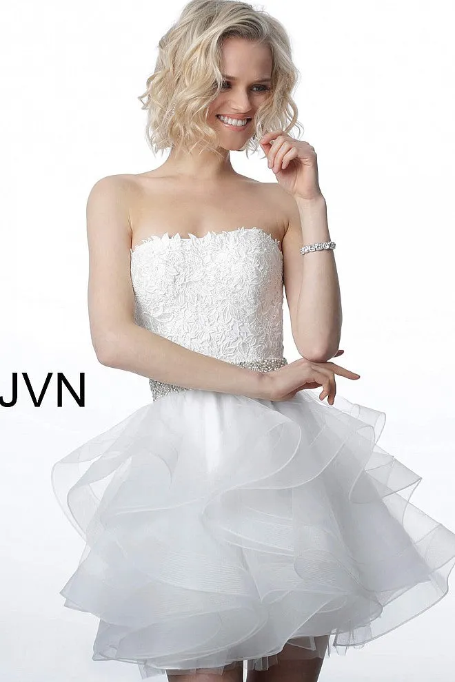 Jovani 3099 strapless lace short cocktail dress fit and flare Tulle Ruffle homecoming dress