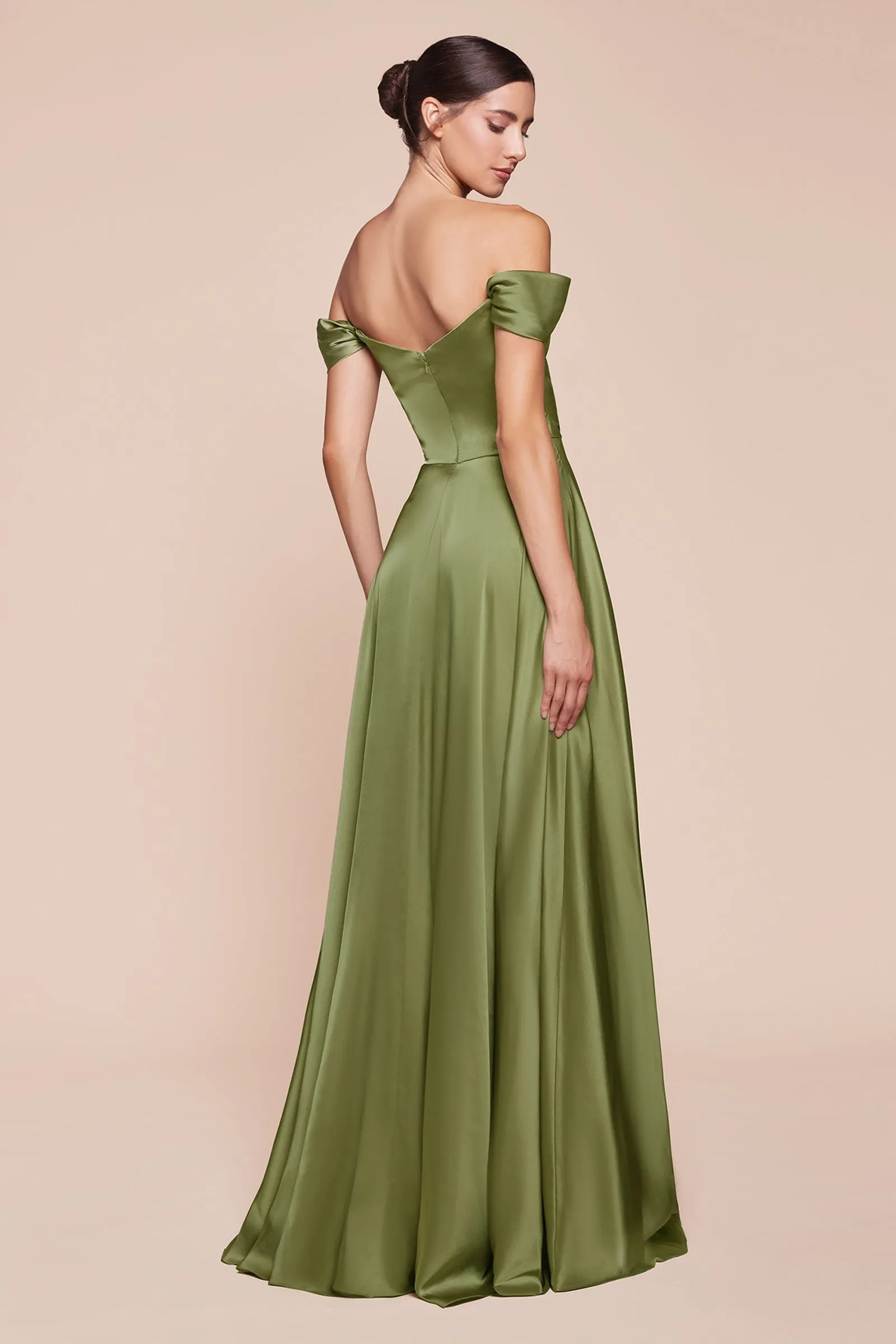Ladivine 7493 Long A-Line Off the Shoulder Satin Dress