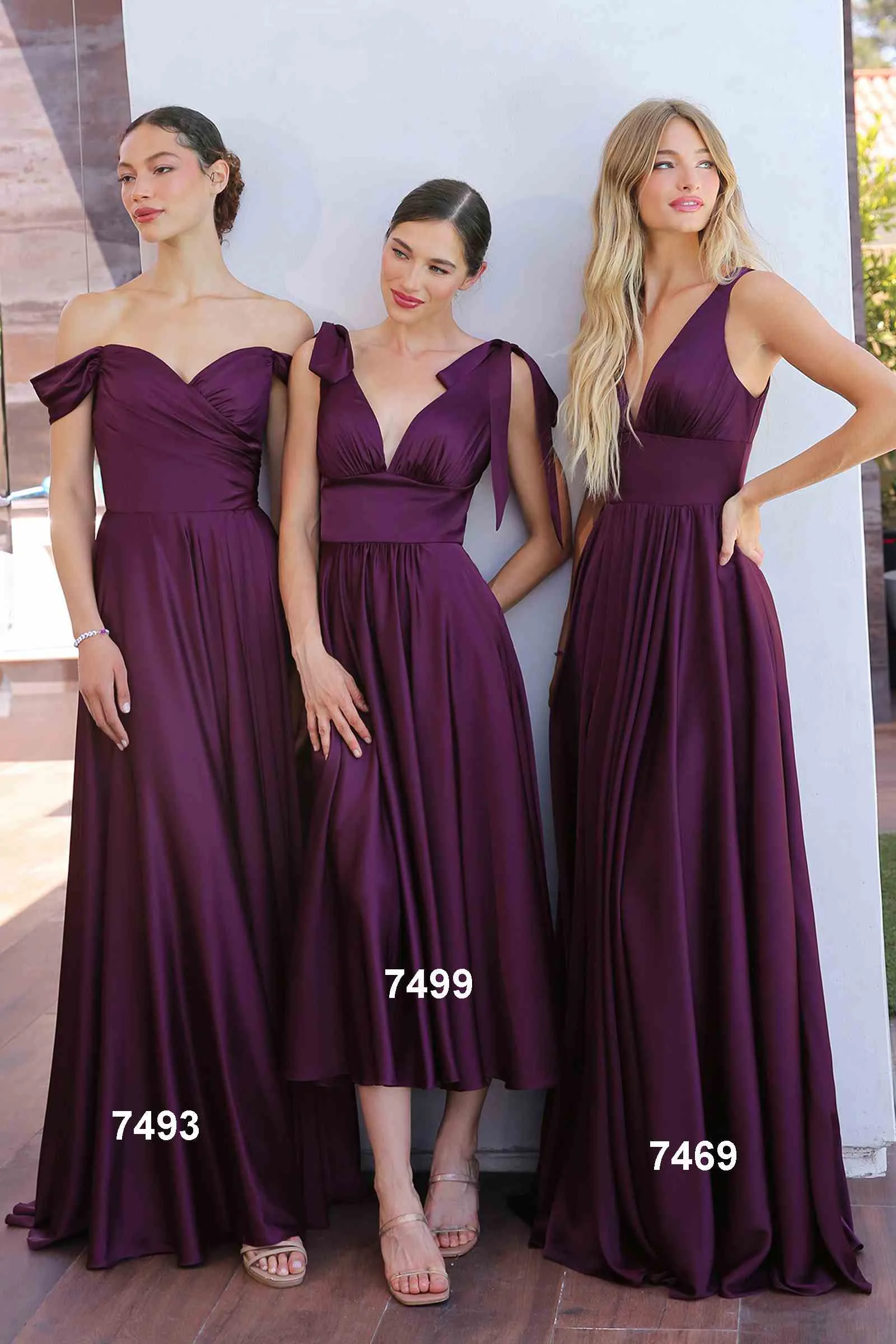 Ladivine 7493 Long A-Line Off the Shoulder Satin Dress